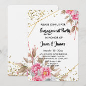 Geometrisch Goud Lijst Roze Bloemen Verloving Kaart (Voorkant / Achterkant)