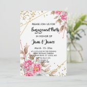 Geometrisch Goud Lijst Roze Bloemen Verloving Kaart (Staand voorkant)