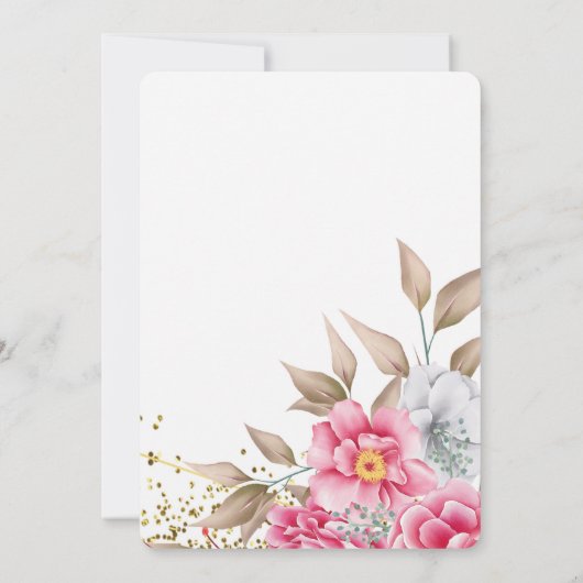 Geometrisch Goud Lijst Roze Bloemen Verloving Kaart (Achterkant)