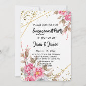 Geometrisch Goud Lijst Roze Bloemen Verloving Kaart (Voorkant)