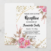 Geometrisch Goud Lijst Roze Bloemenontvangst Kaart (Voorkant / Achterkant)