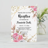 Geometrisch Goud Lijst Roze Bloemenontvangst Kaart (Staand voorkant)