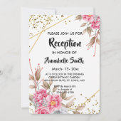 Geometrisch Goud Lijst Roze Bloemenontvangst Kaart (Voorkant)