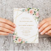 Geometrisch goud lijst roze blush florale bruiloft kaart