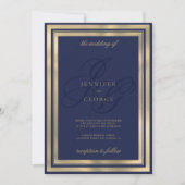 Geometrisch goud marine blauw monogram initialen b kaart (Voorkant)