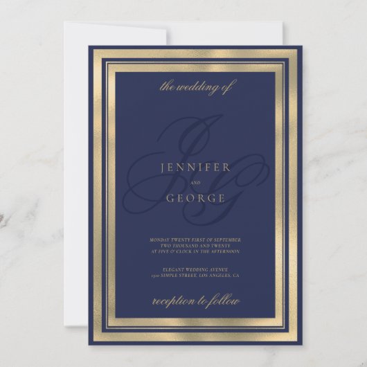 Geometrisch goud marine blauw monogram initialen b kaart (Voorkant)