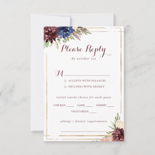 Geometrisch Goud Modern Bruiloft Menu Keuze RSVP (Voorkant)