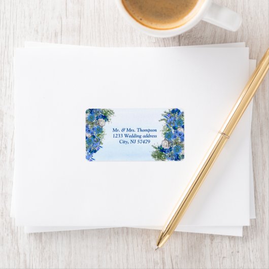 Geometrisch - Goud-Navy Blue Flower Bouquet Etiket (Insitu)