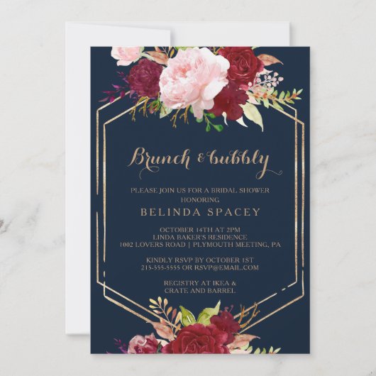 Geometrisch Goud Rood Brunch & Bubbly Vrijgezellen Kaart (Voorkant)