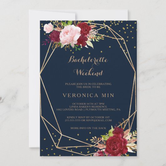 Geometrisch goud & rood tropisch vrijgezellenweeke kaart (Voorkant)