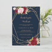 Geometrisch goud & rood tropisch vrijgezellenweeke kaart (Staand voorkant)