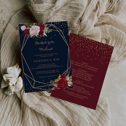 Geometrisch goud & rood tropisch vrijgezellenweeke kaart