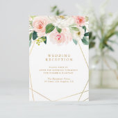 Geometrisch goud roze blush bloemenbruiloft recept informatiekaartje (Staand voorkant)