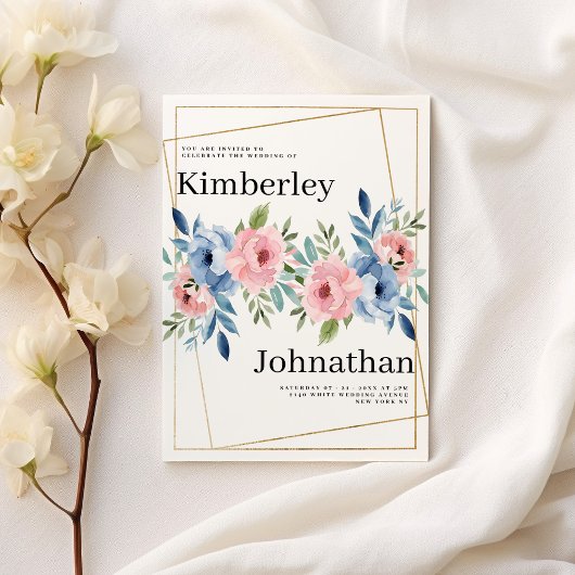 Geometrisch goud roze marineblauwe mint bloemen Hu Kaart