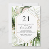Geometrisch Goud Tropisch Groen 21e Verjaardagsfee Kaart (Voorkant)