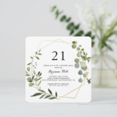 Geometrisch Goud Tropisch Groen 21e Verjaardagsfee Kaart (Staand voorkant)