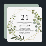 Geometrisch Goud Tropisch Groen 21e Verjaardagsfee Kaart<br><div class="desc">Deze geometrische gouden tropische groene 21e verjaardagsfeestuitnodiging is perfect voor een eenvoudige verjaardagsviering. Het ontwerp is voorzien van handgeschilderde mooie groene bladeren,  die een gouden geometrisch lijst versieren.</div>