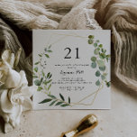 Geometrisch Goud Tropisch Groen 21e Verjaardagsfee Kaart<br><div class="desc">Deze geometrische gouden tropische groene 21e verjaardagsfeestuitnodiging is perfect voor een eenvoudige verjaardagsviering. Het ontwerp is voorzien van handgeschilderde mooie groene bladeren,  die een gouden geometrisch lijst versieren.</div>
