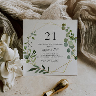 Geometrisch Goud Tropisch Groen 21e Verjaardagsfee Kaart