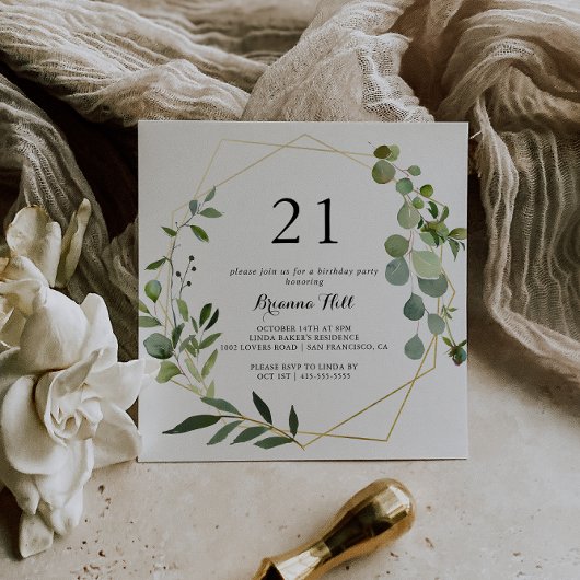 Geometrisch Goud Tropisch Groen 21e Verjaardagsfee Kaart