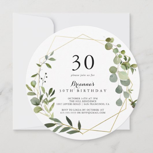 Geometrisch Goud Tropisch Groen 30e Verjaardagsfee Kaart (Voorkant)