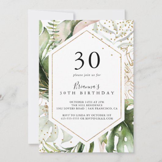 Geometrisch Goud Tropisch Groen 30e Verjaardagsfee Kaart (Voorkant)