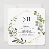 Geometrisch Goud Tropisch Groen 50ste Verjaardagsf Kaart (Voorkant)