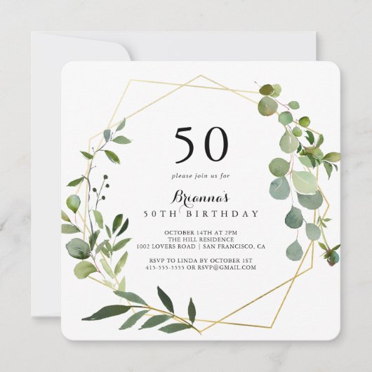 Geometrisch Goud Tropisch Groen 50ste Verjaardagsf Kaart (Voorkant)