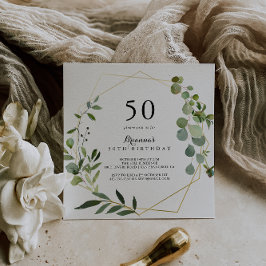 Geometrisch Goud Tropisch Groen 50ste Verjaardagsf Kaart