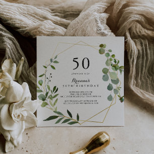 Geometrisch Goud Tropisch Groen 50ste Verjaardagsf Kaart