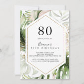 Geometrisch Goud Tropisch Groen 80ste Verjaardagsf Kaart (Voorkant)