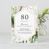 Geometrisch Goud Tropisch Groen 80ste Verjaardagsf Kaart (Staand voorkant)