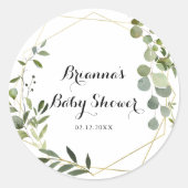 Geometrisch Goud Tropisch Groen Baby shower Favor Ronde Sticker (Voorkant)