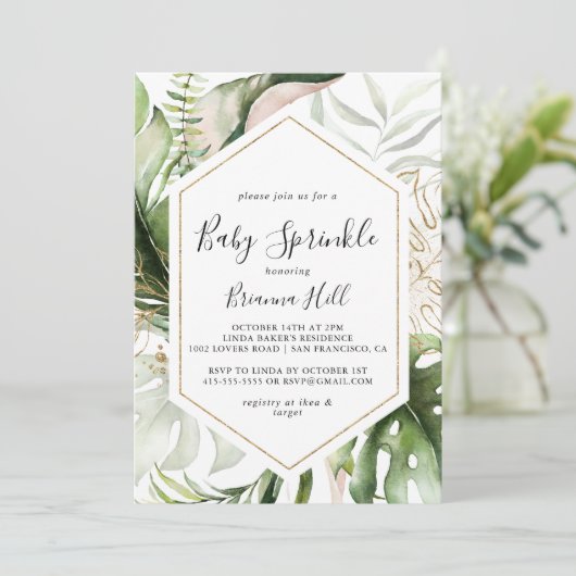 Geometrisch Goud Tropisch groen Baby Sprinkle Kaart (Staand voorkant)
