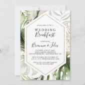 Geometrisch Goud Tropisch groen Bruiloft Ontbijt Kaart (Voorkant)