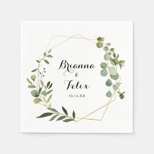 Geometrisch Goud Tropisch Groen Bruiloft Servet (Voorkant)