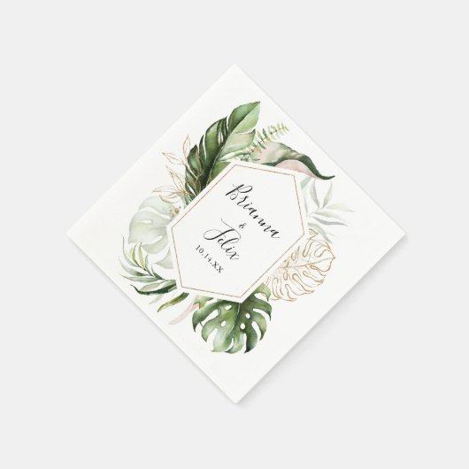 Geometrisch Goud Tropisch groen Bruiloft Servet (Hoek)