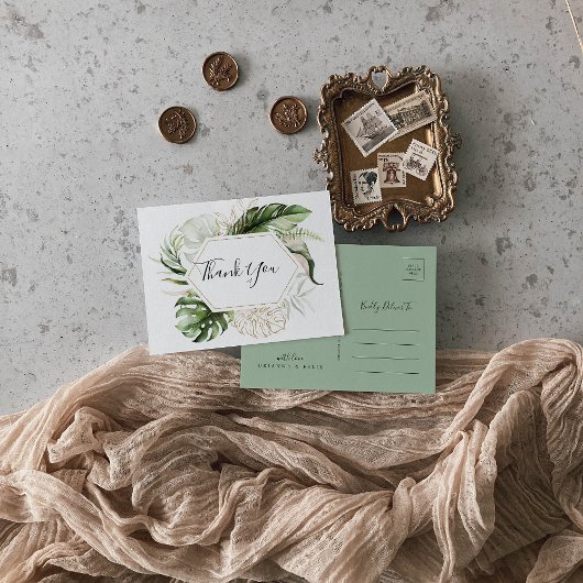 Geometrisch goud Tropisch groen dank u Briefkaart