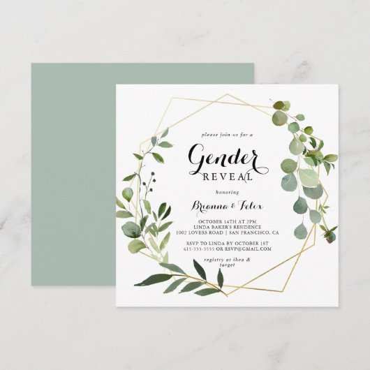 Geometrisch Goud Tropisch Groen Geslacht Onthullen Kaart (Voorkant / Achterkant)