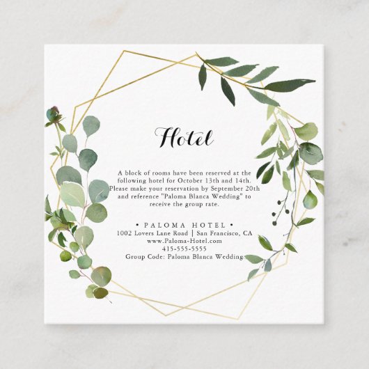 Geometrisch Goud Tropisch Groen Kalligrafie Hotel Informatiekaartje (Voorkant)