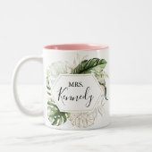 Geometrisch Goud Tropisch Groen Mevrouw Pas getrou Tweekleurige Koffiemok (Links)