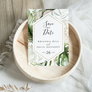 Geometrisch Goud Tropisch groen Sla de datum op Briefkaart