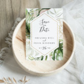 Geometrisch Goud Tropisch groen Sla de datum op Briefkaart