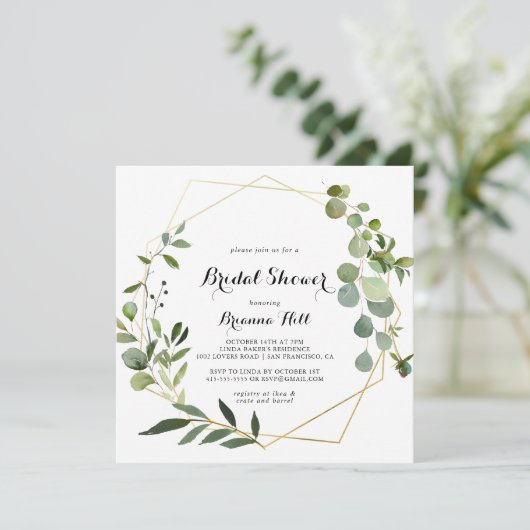 Geometrisch Goud Tropisch Groen Vrijgezellenfeest Kaart (Staand voorkant)