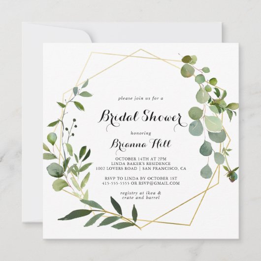 Geometrisch Goud Tropisch Groen Vrijgezellenfeest Kaart (Voorkant)