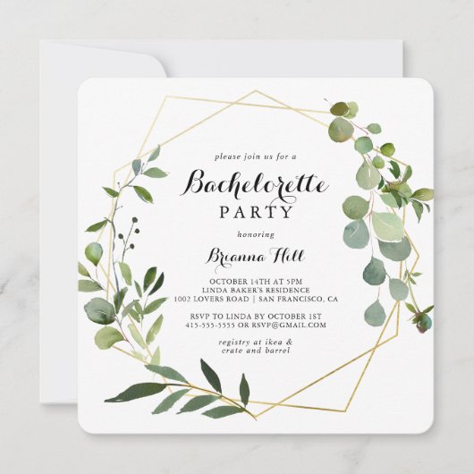 Geometrisch Goud Tropisch Groen Vrijgezellenfeest Kaart (Voorkant)