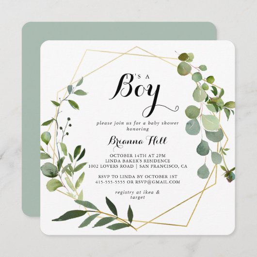 Geometrisch Goud Tropisch Het is een Jongen Baby s Kaart (Voorkant / Achterkant)