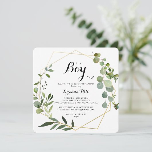 Geometrisch Goud Tropisch Het is een Jongen Baby s Kaart (Staand voorkant)