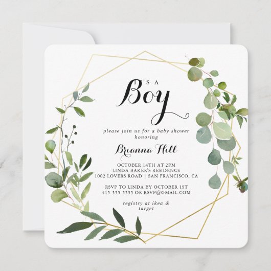 Geometrisch Goud Tropisch Het is een Jongen Baby s Kaart (Voorkant)