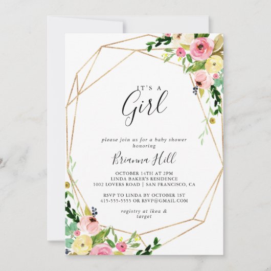 Geometrisch Goud Tropisch Het is een Meisje Baby s Kaart (Voorkant)